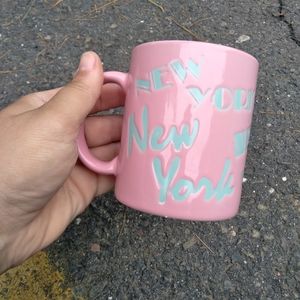 90s pastel pink and mint green New York mug
